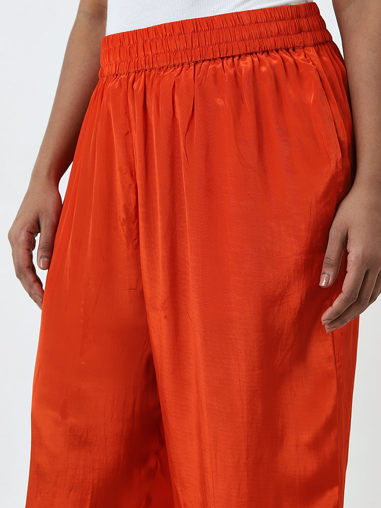 Diza Orange Glossy High-Rise Ethnic Pants