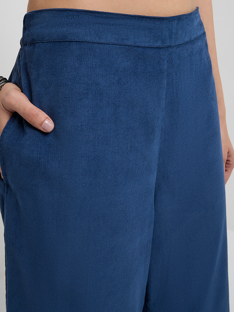 Utsa Indigo Corduroy High-Rise Cotton Ethnic Pants