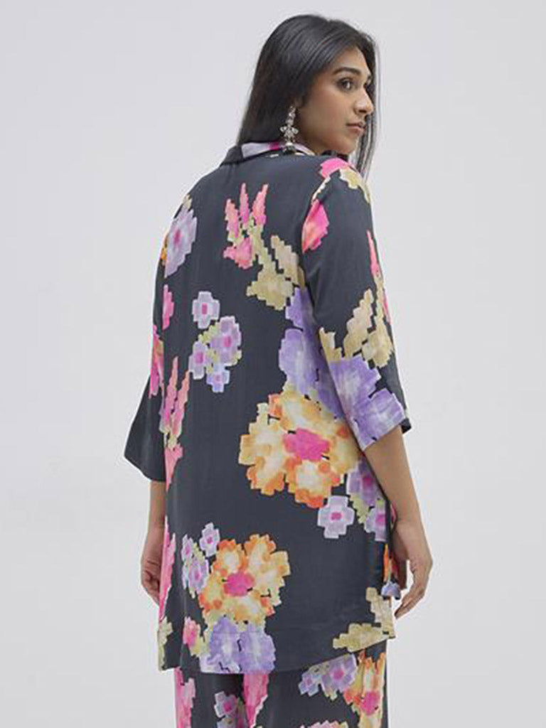 Diza Black Floral Printed High-Low Tunic