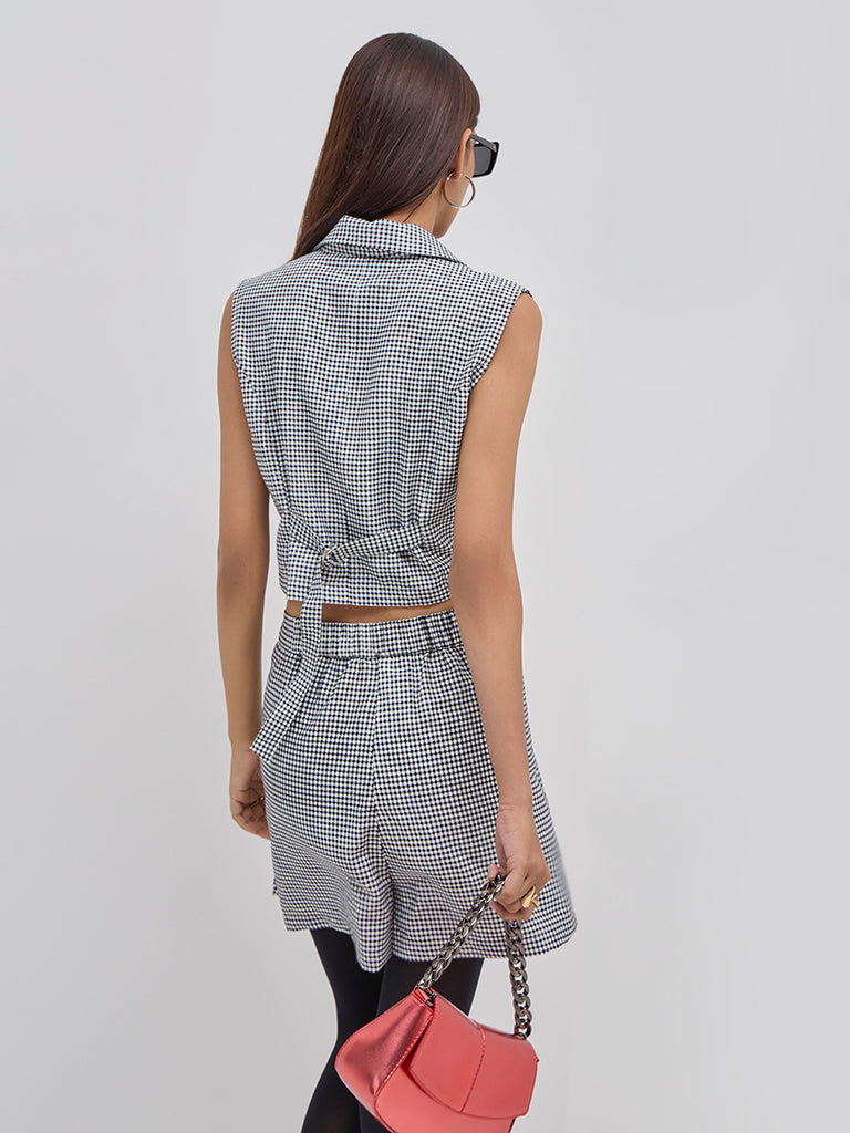 Nuon Black Checkered Waistcoat-Style Top