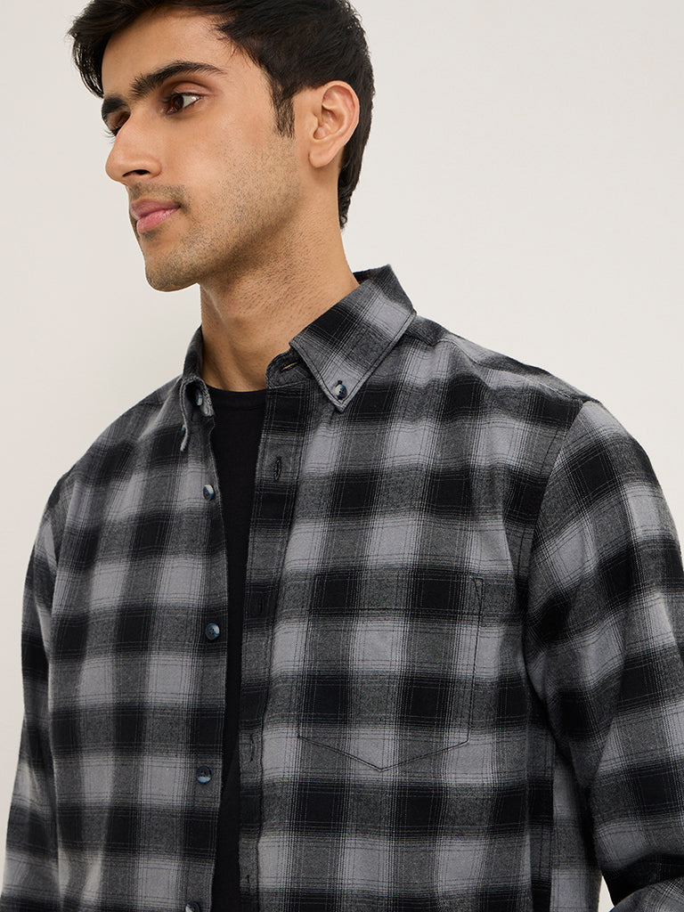 WES Casuals Black Checkered Relaxed-Fit Cotton Shirt