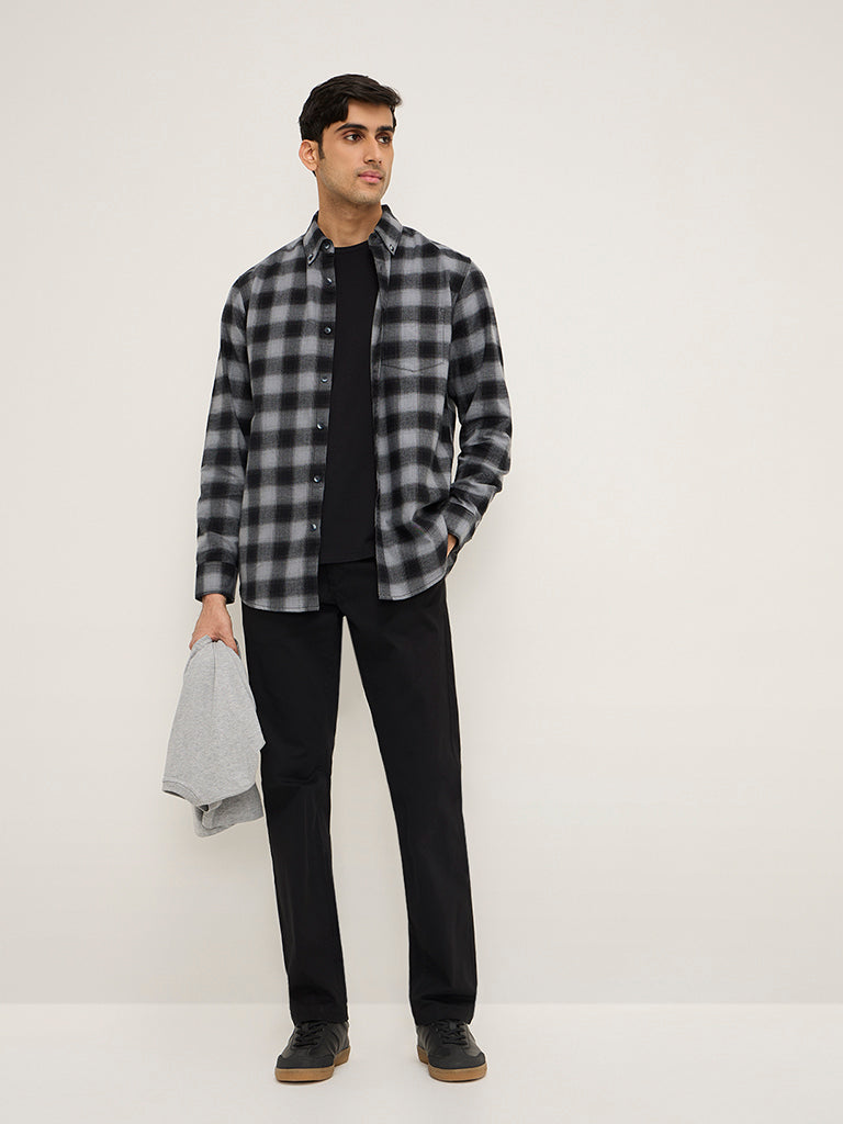 WES Casuals Black Checkered Relaxed-Fit Cotton Shirt