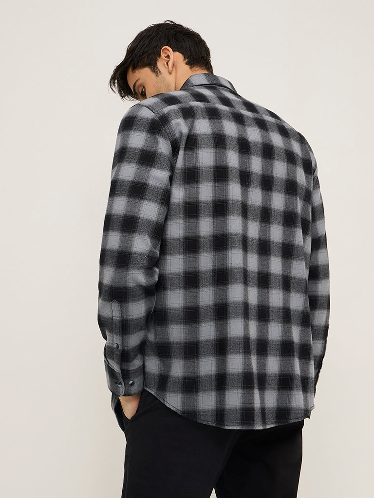 WES Casuals Black Checkered Relaxed-Fit Cotton Shirt