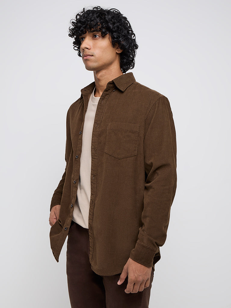 WES Casuals Brown Relaxed-Fit Cotton Shirt