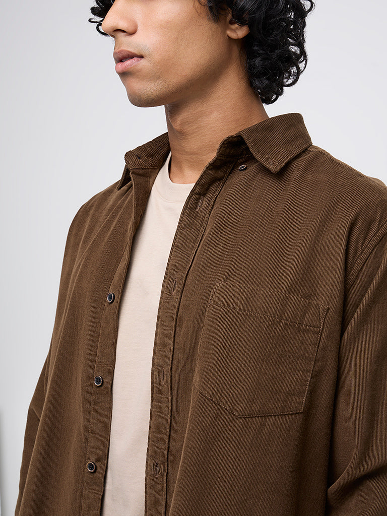 WES Casuals Brown Relaxed-Fit Cotton Shirt