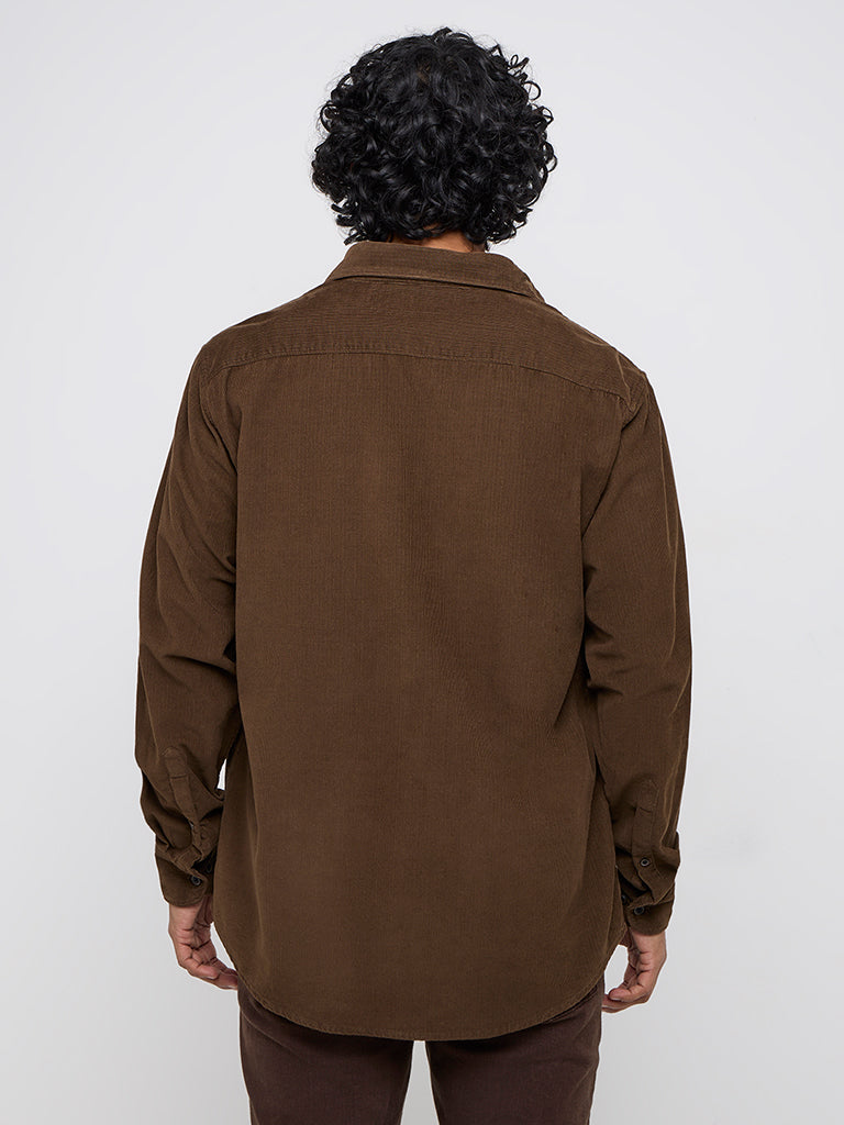 WES Casuals Brown Relaxed-Fit Cotton Shirt