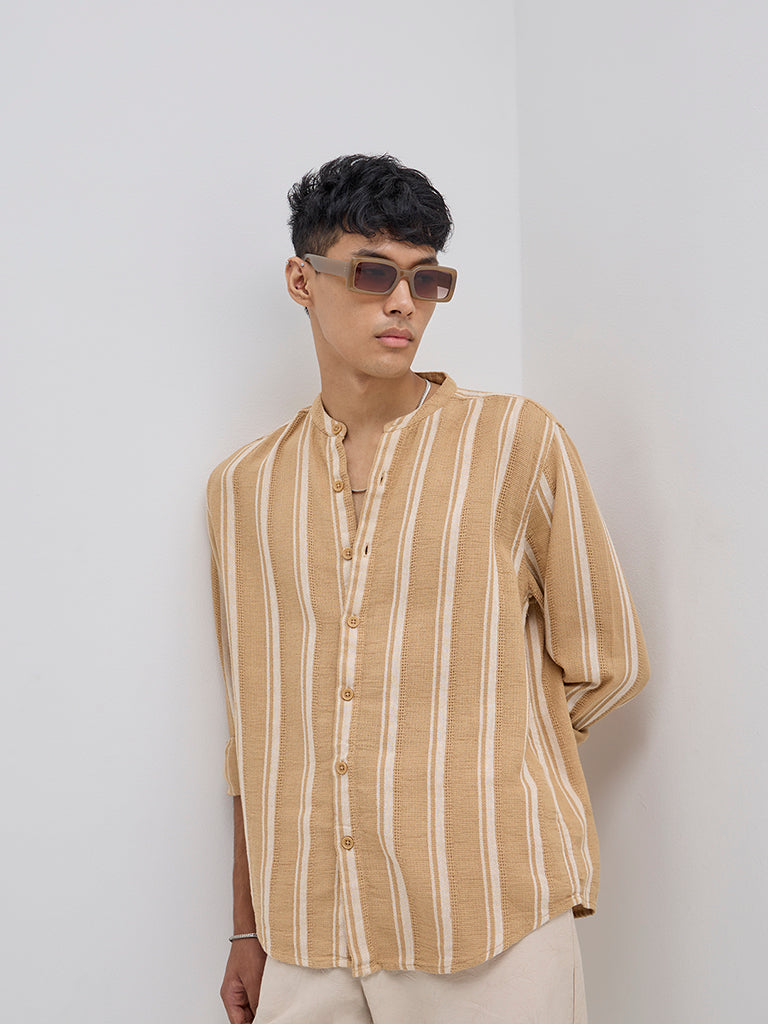 ETA Mustard Striped Relaxed-Fit Cotton Shirt