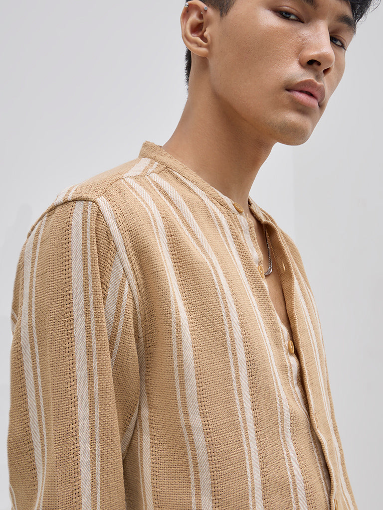 ETA Mustard Striped Relaxed-Fit Cotton Shirt