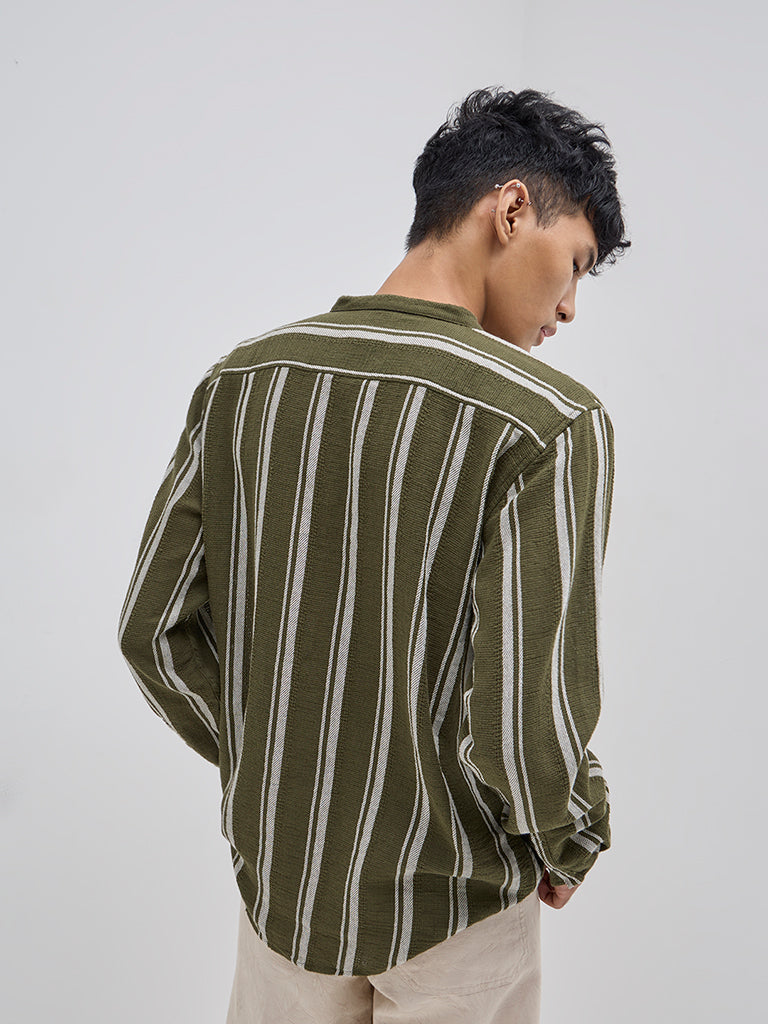 ETA Olive Striped Relaxed-Fit Cotton Shirt