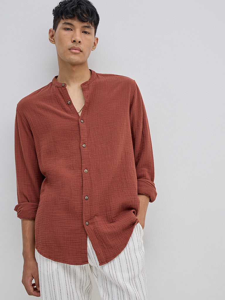 ETA Rust Textured Resort-Fit Cotton Shirt