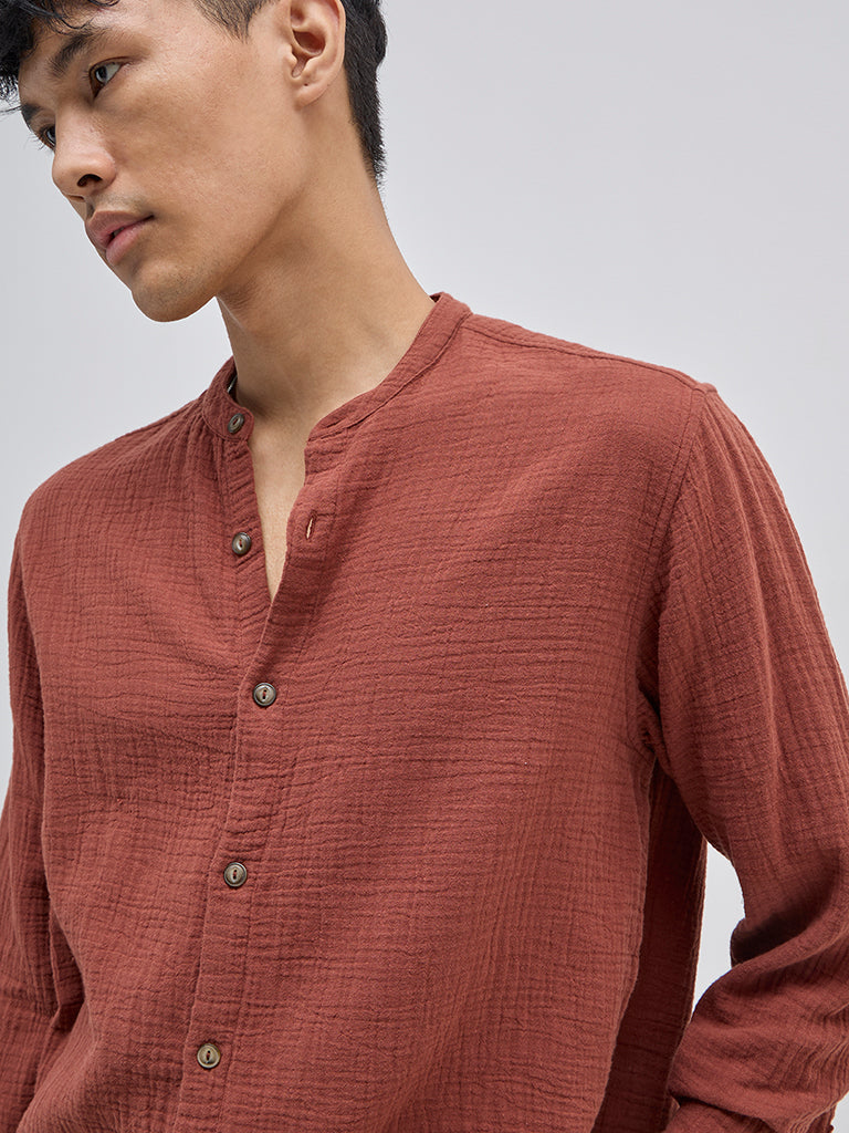 ETA Rust Textured Resort-Fit Cotton Shirt