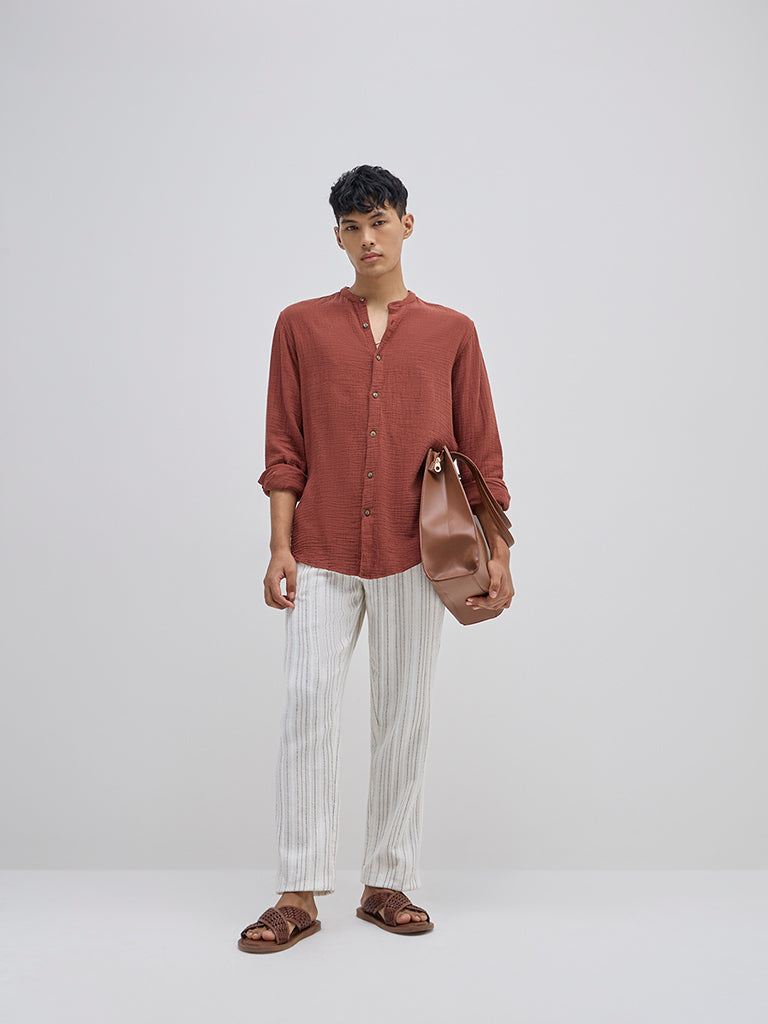 ETA Rust Textured Resort-Fit Cotton Shirt