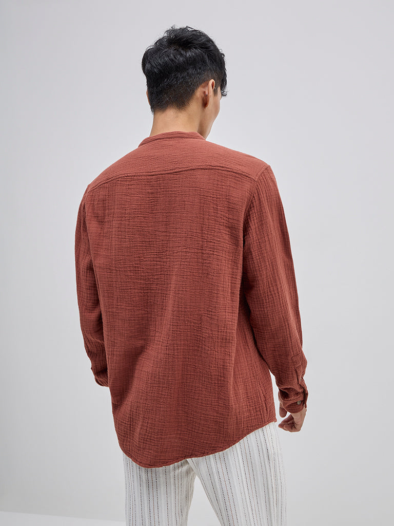 ETA Rust Textured Resort-Fit Cotton Shirt