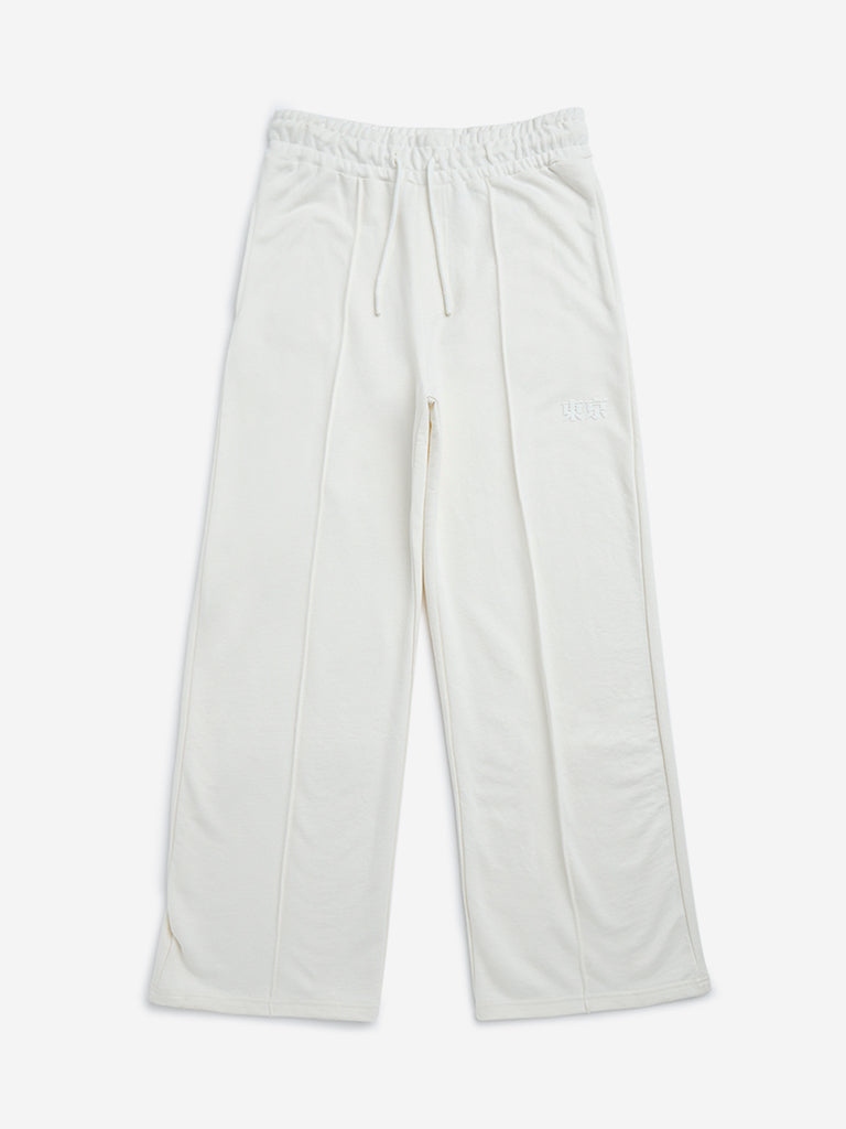 Y&F Kids Off-White Mid-Rise Cotton-Blend Track Pants