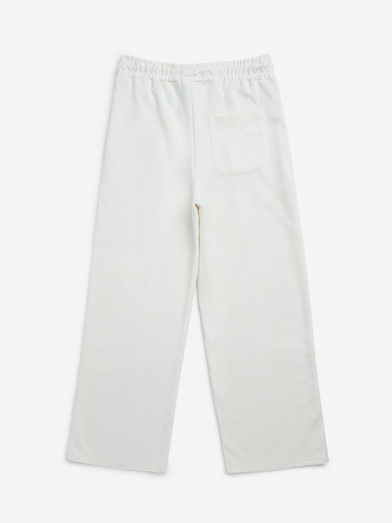 Y&F Kids Off-White Mid-Rise Cotton-Blend Track Pants