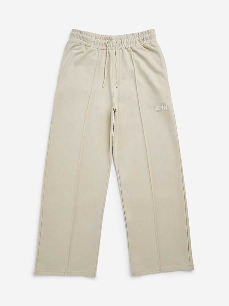 Y&F Kids Beige Mid-Rise Cotton-Blend Track Pants