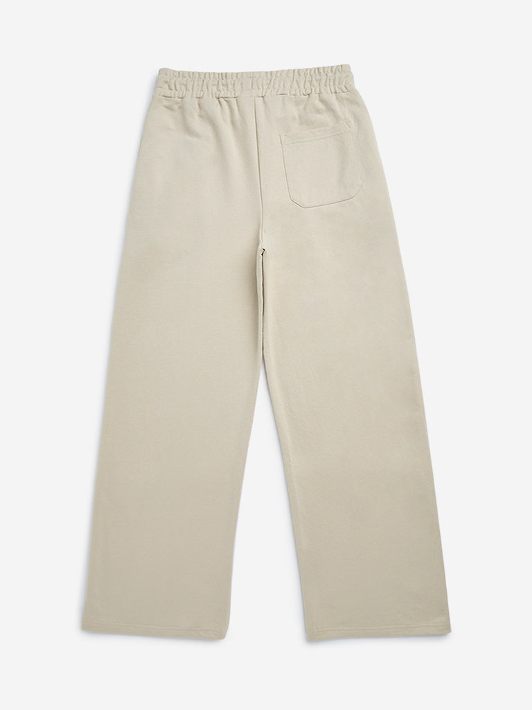 Y&F Kids Beige Mid-Rise Cotton-Blend Track Pants