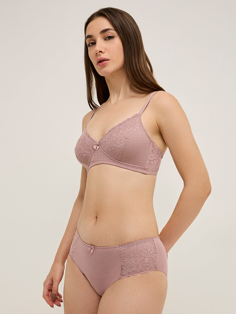 Wunderlove Mauve Floral Lace Design Padded Bra