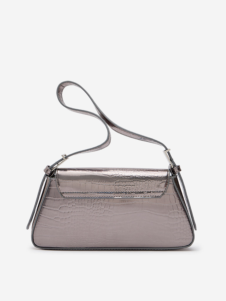 Westside Grey Textured Faux-Leather Shoulder Bag