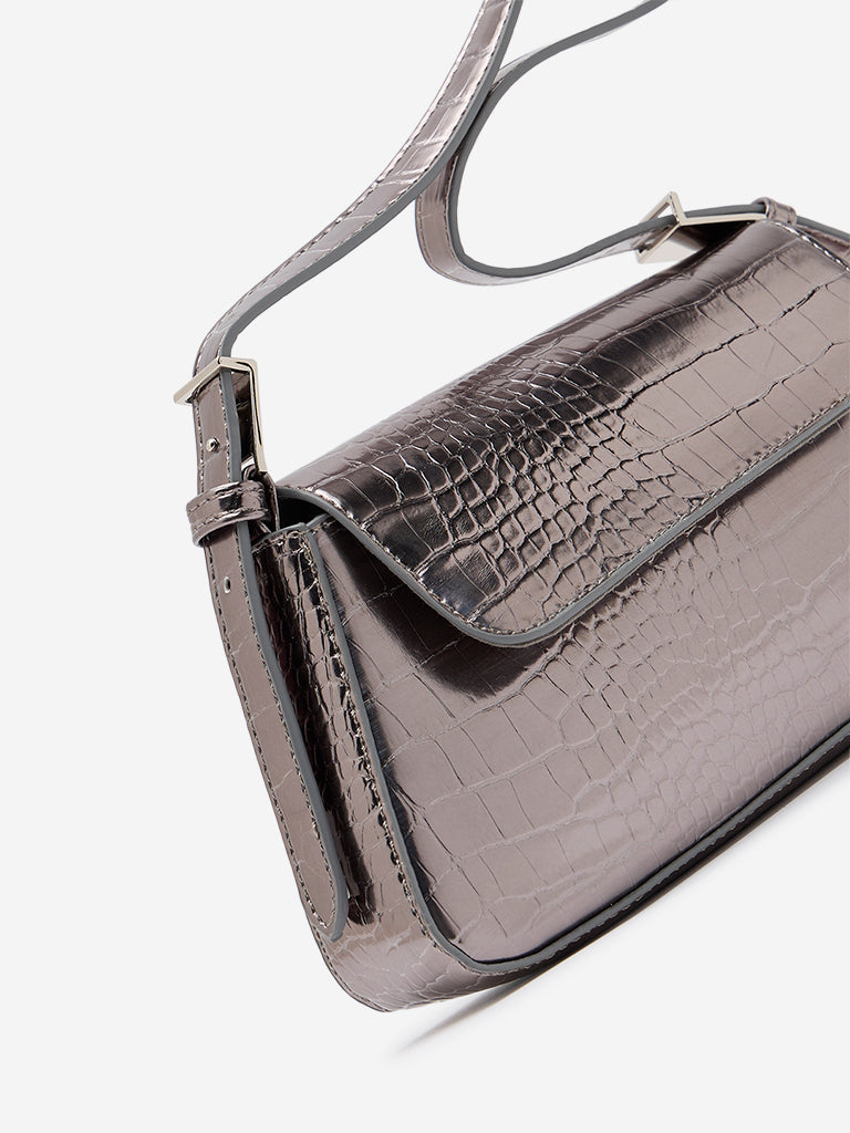 Westside Grey Textured Faux-Leather Shoulder Bag