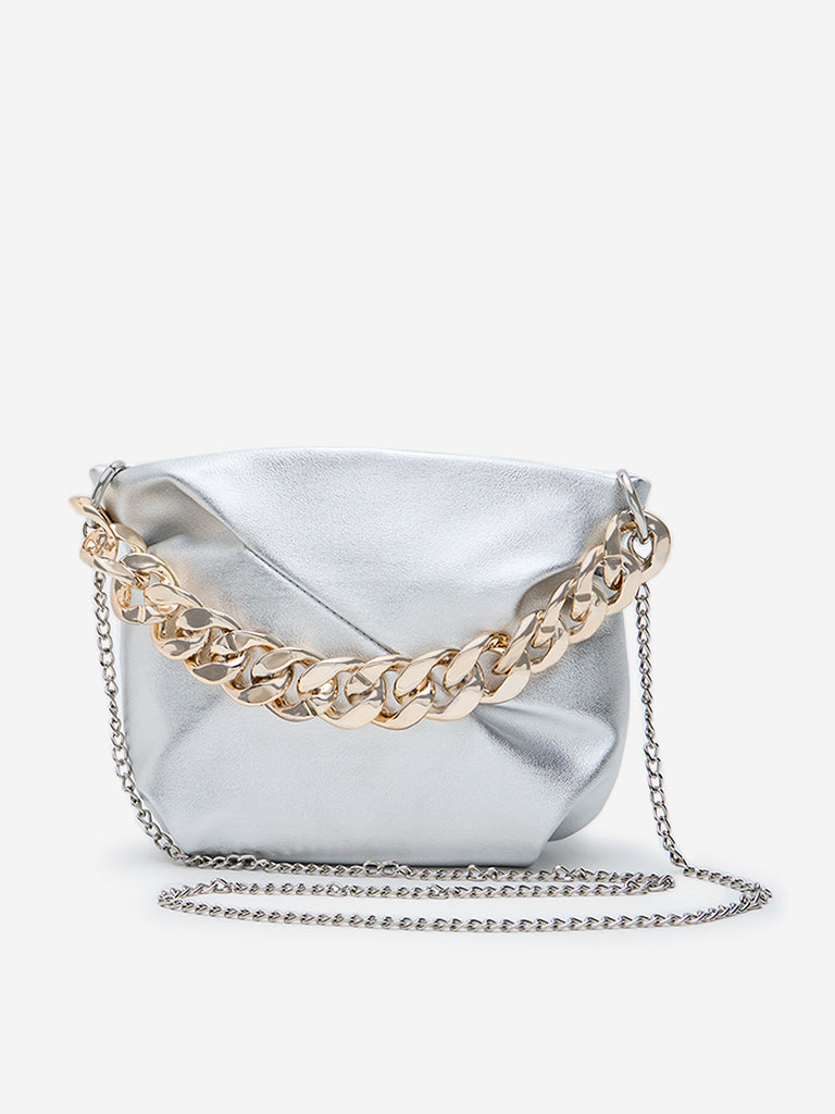 Westside Silver Faux-Leather Sling Bag 