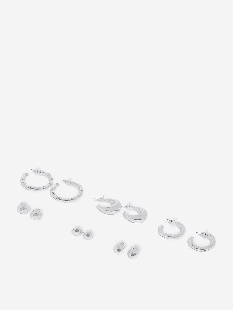 Westside Accessories Silver Studs and Hoops Earrings - Pack of 6