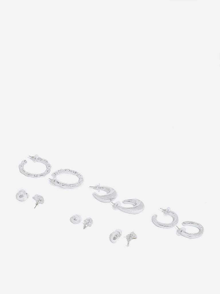 Westside Accessories Silver Studs and Hoops Earrings - Pack of 6