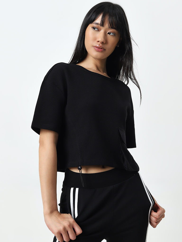 Studiofit Black Textured Cotton T-Shirt