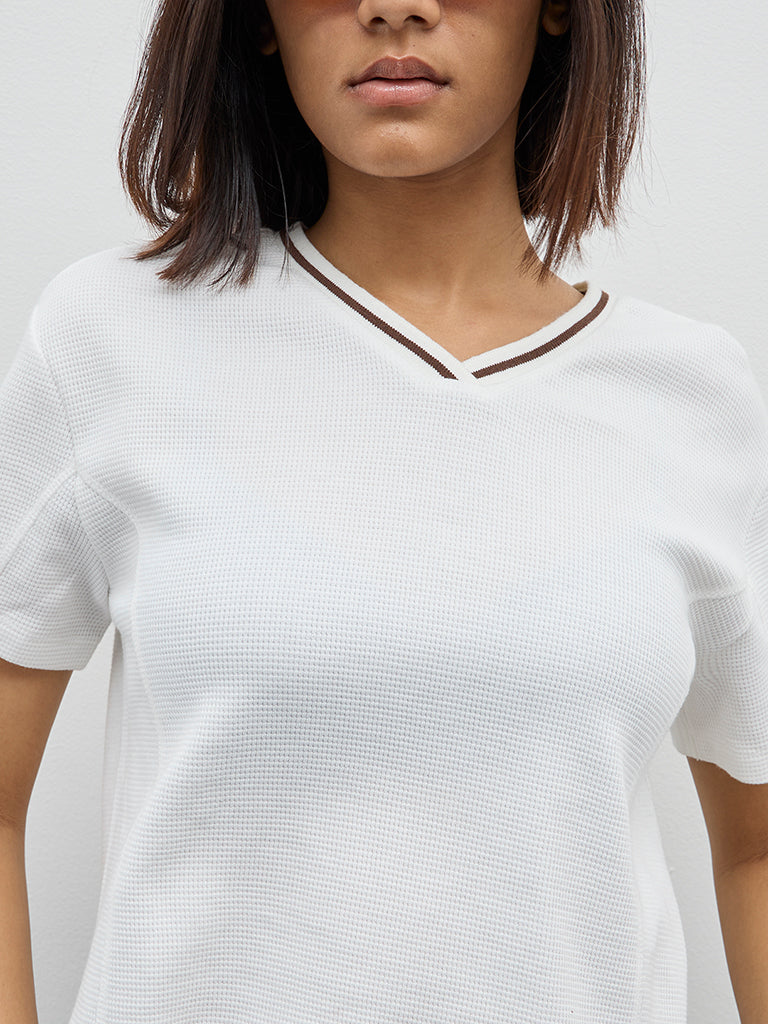 Studiofit Off-White Waffle-Textured Cotton T-Shirt