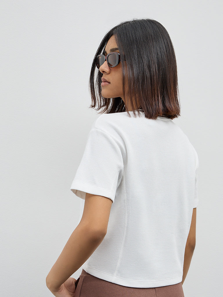 Studiofit Off-White Waffle-Textured Cotton T-Shirt