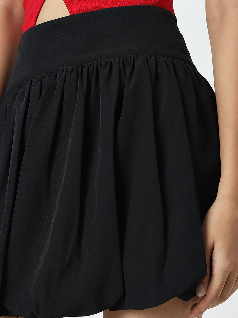 Nuon Black Pleated High-Rise Balloon Skort