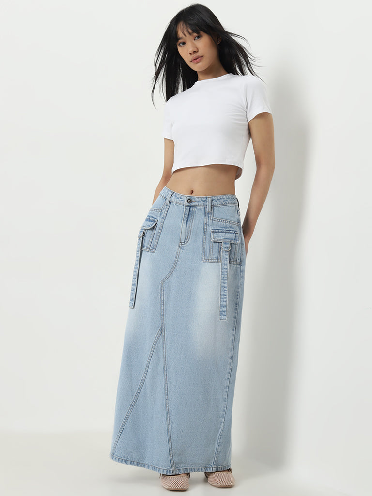 Nuon Light Blue High-Rise Denim Skirt