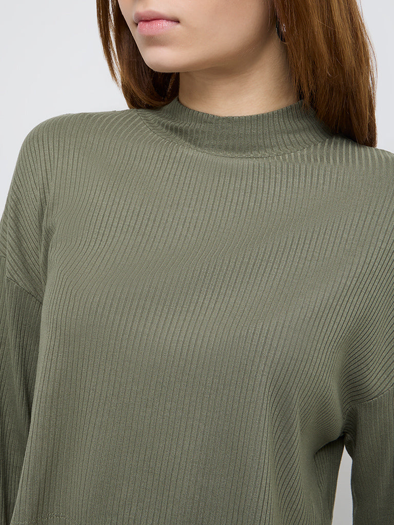 Nuon Olive Ribbed T-Shirt