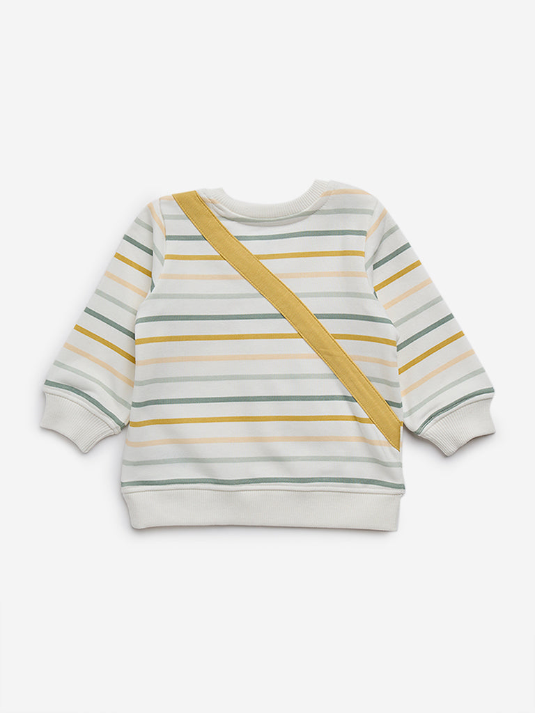 HOP Baby White Striped Cotton Blend Sweatshirt