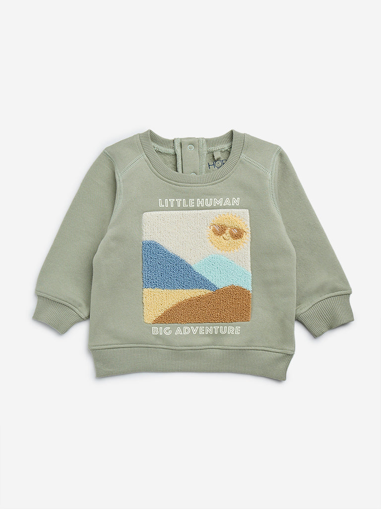 HOP Baby Sage Embroidered Cotton Blend Sweatshirt