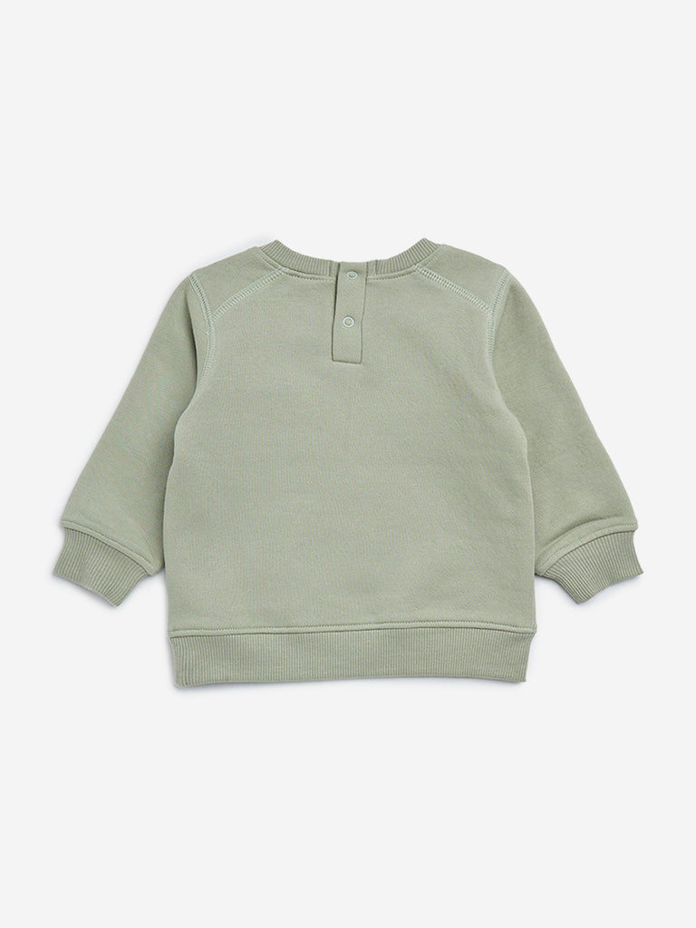 HOP Baby Sage Embroidered Cotton Blend Sweatshirt