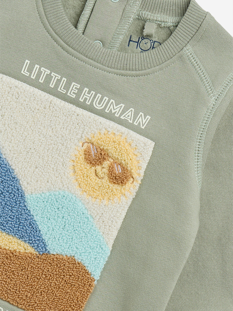 HOP Baby Sage Embroidered Cotton Blend Sweatshirt