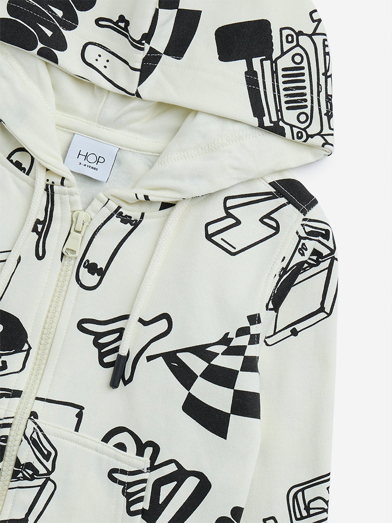 HOP Kids Off-White Printed Hoodie