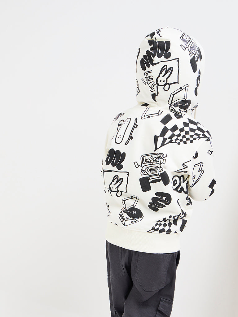 HOP Kids Off-White Printed Hoodie