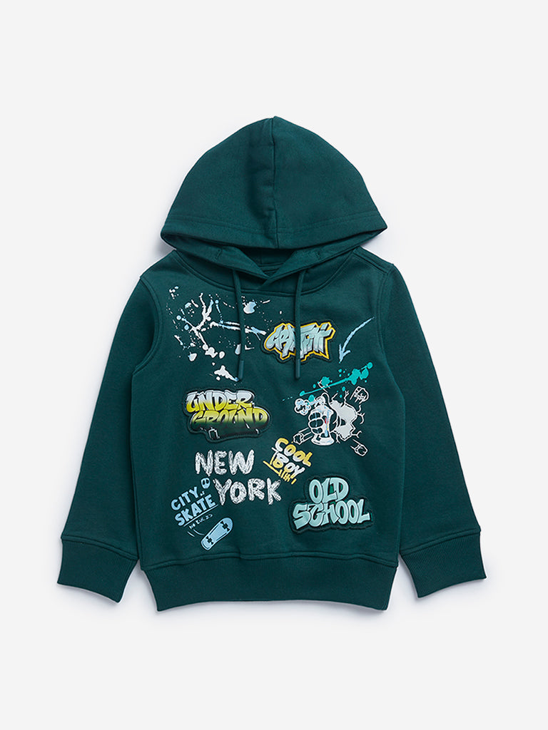 HOP Kids Dark Green Text Design Sweatshirt