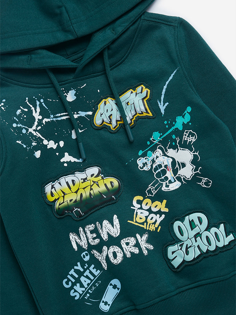 HOP Kids Dark Green Text Design Sweatshirt