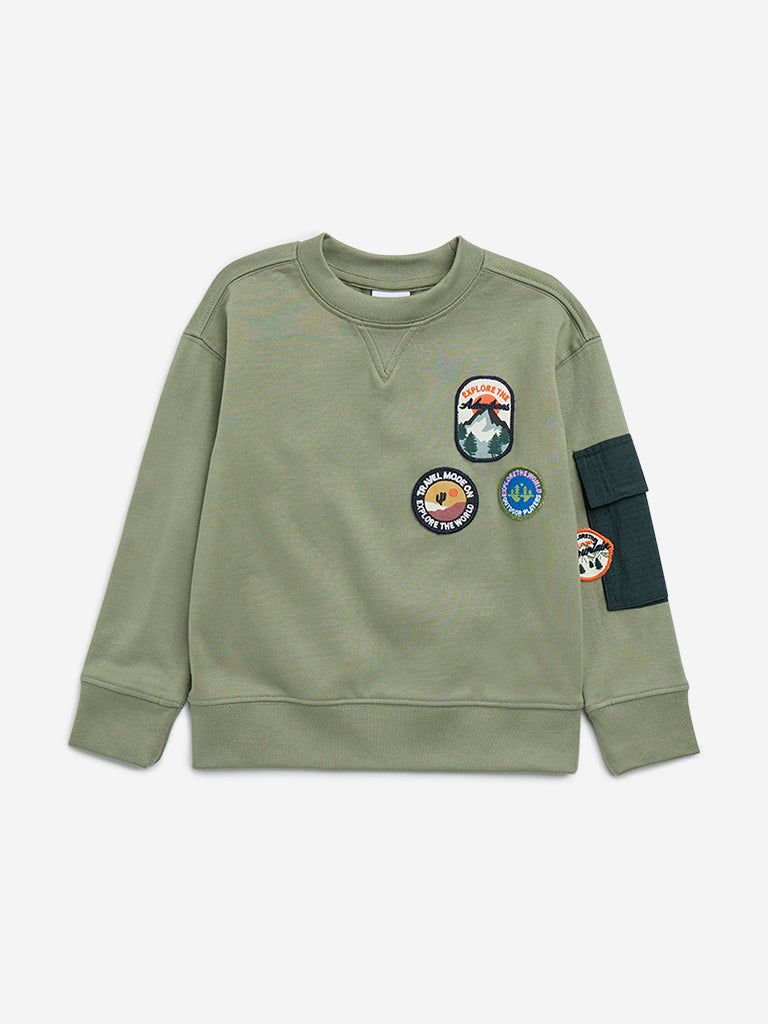 HOP Kids Olive Animal-Printed Cotton Sweatshirt