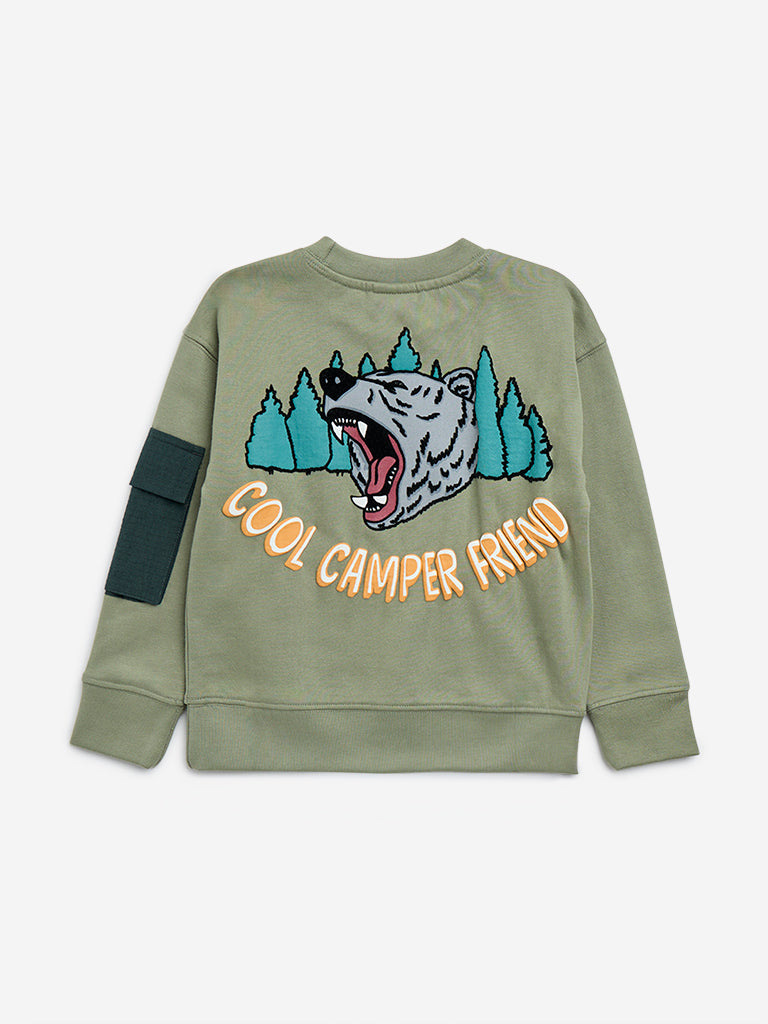 HOP Kids Olive Animal-Printed Cotton Sweatshirt