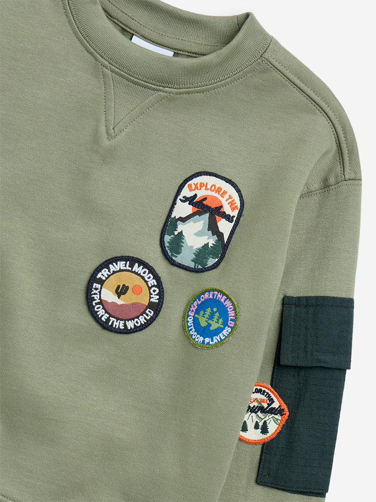 HOP Kids Olive Animal-Printed Cotton Sweatshirt