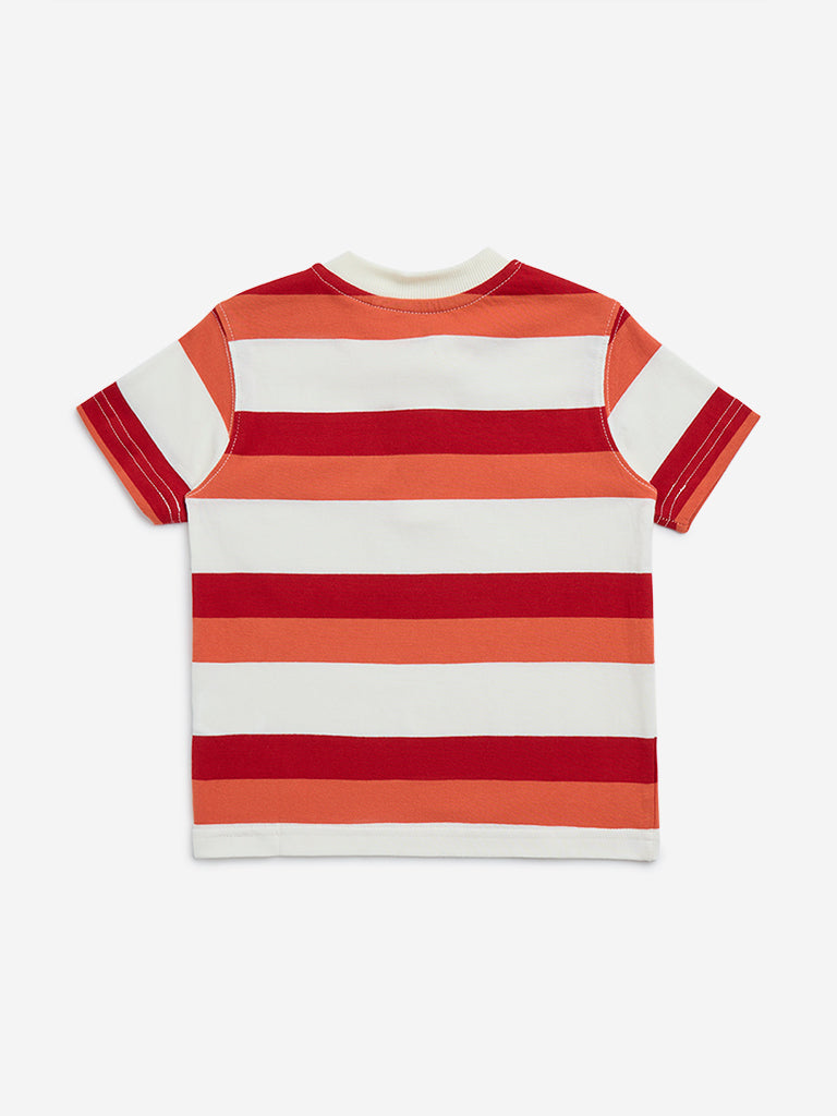 HOP Kids Red Striped Cotton T-Shirt