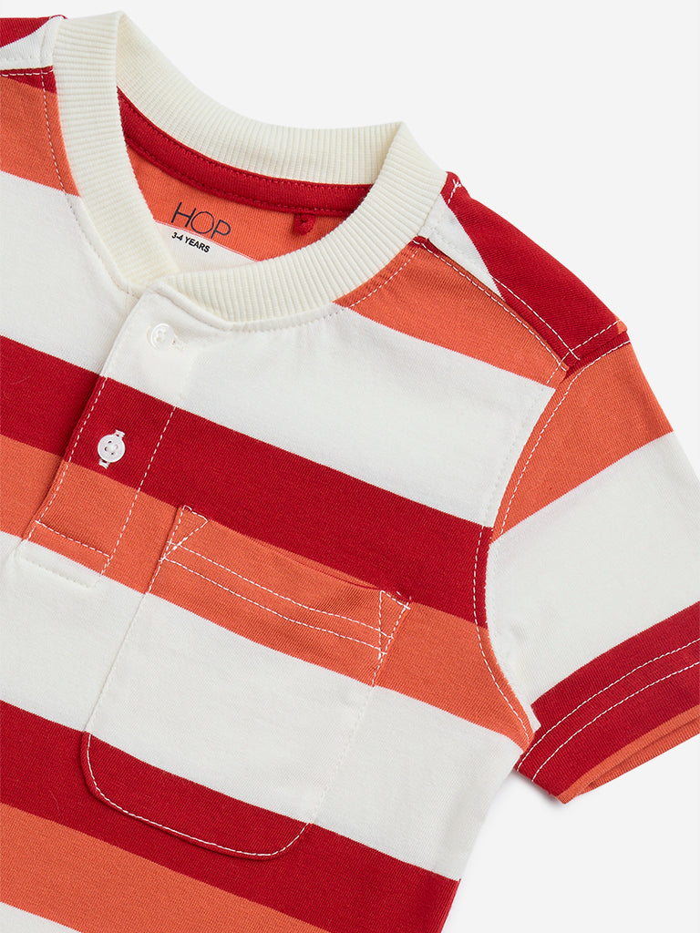 HOP Kids Red Striped Cotton T-Shirt