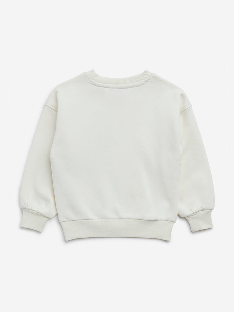 HOP Kids Off-White Bow Design Cotton Blend Sweatshirt