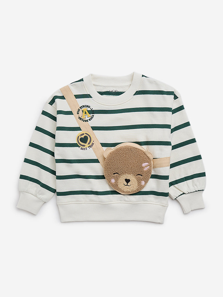 HOP Kids White Striped Cotton Blend Sweatshirt