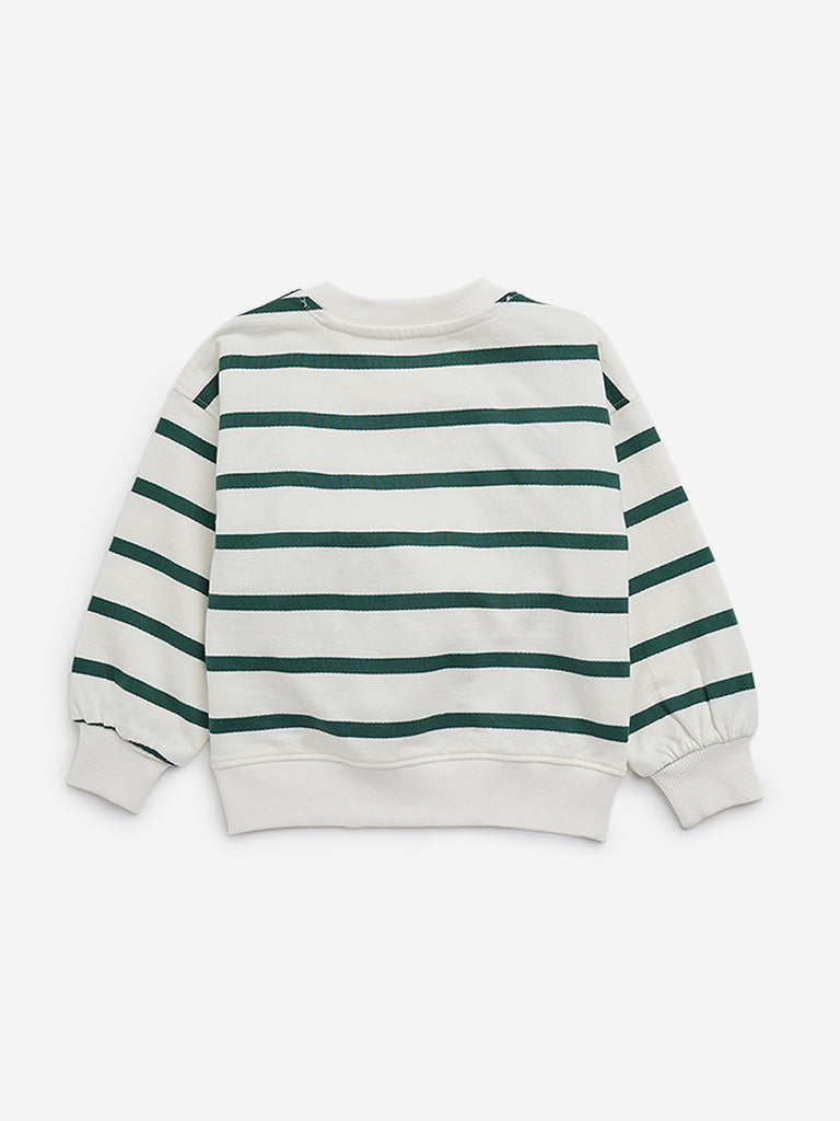 HOP Kids White Striped Cotton Blend Sweatshirt