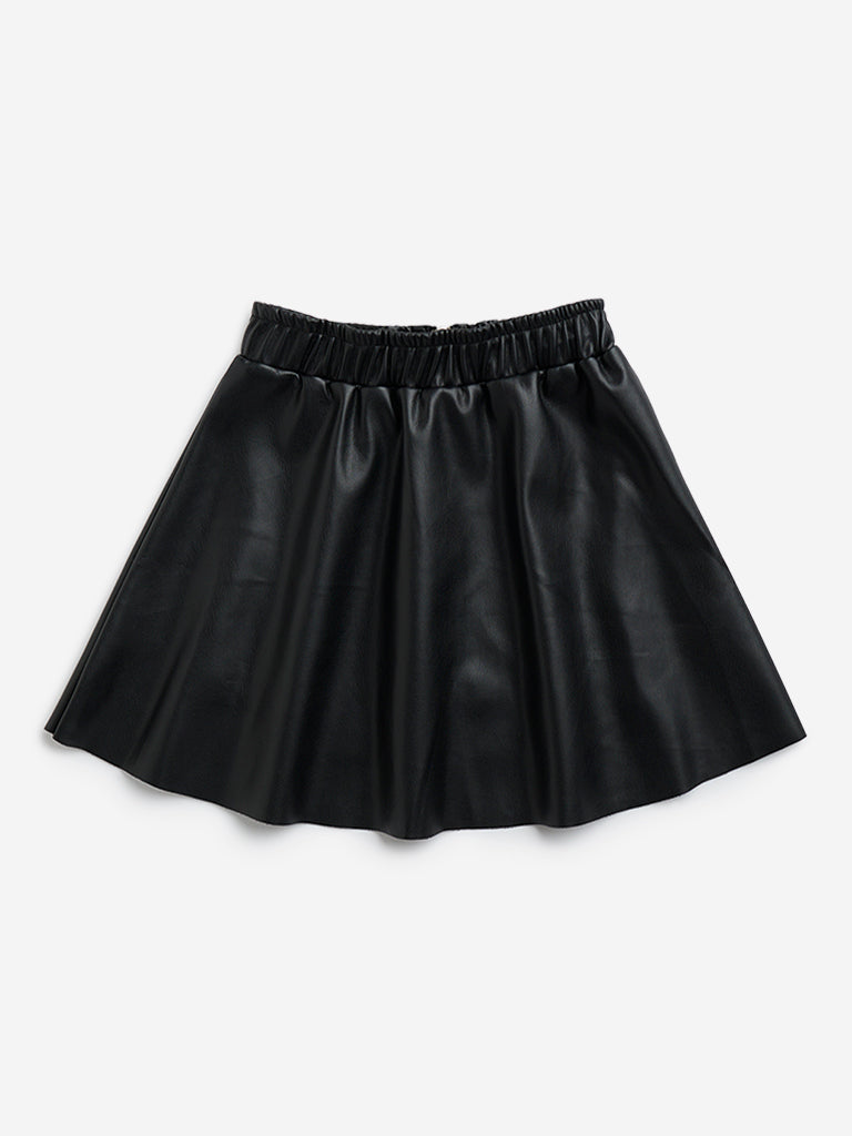 Y&F Kids Black Faux-Leather High-Rise Skirt